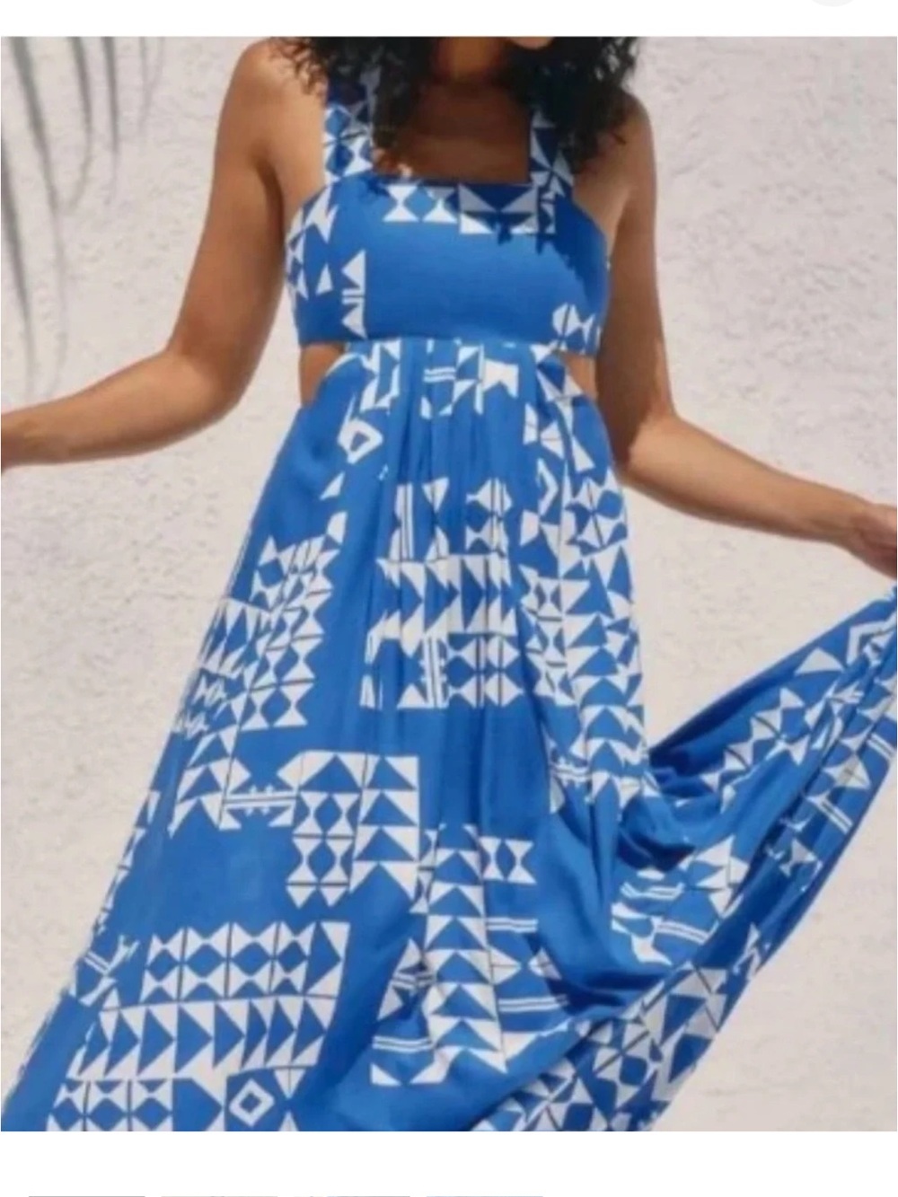 Anthropologie Blue and White Geometric Maxi Dress